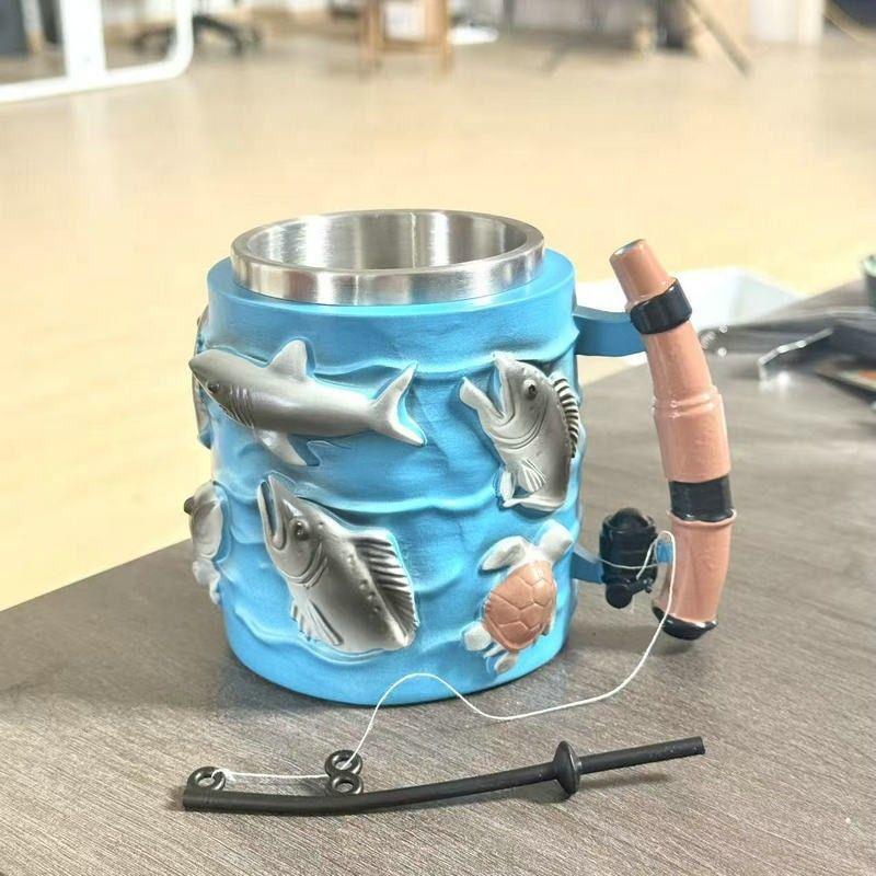 Fishing theme 3D three-dimensional relief resin mug creative coffee mug beer mug