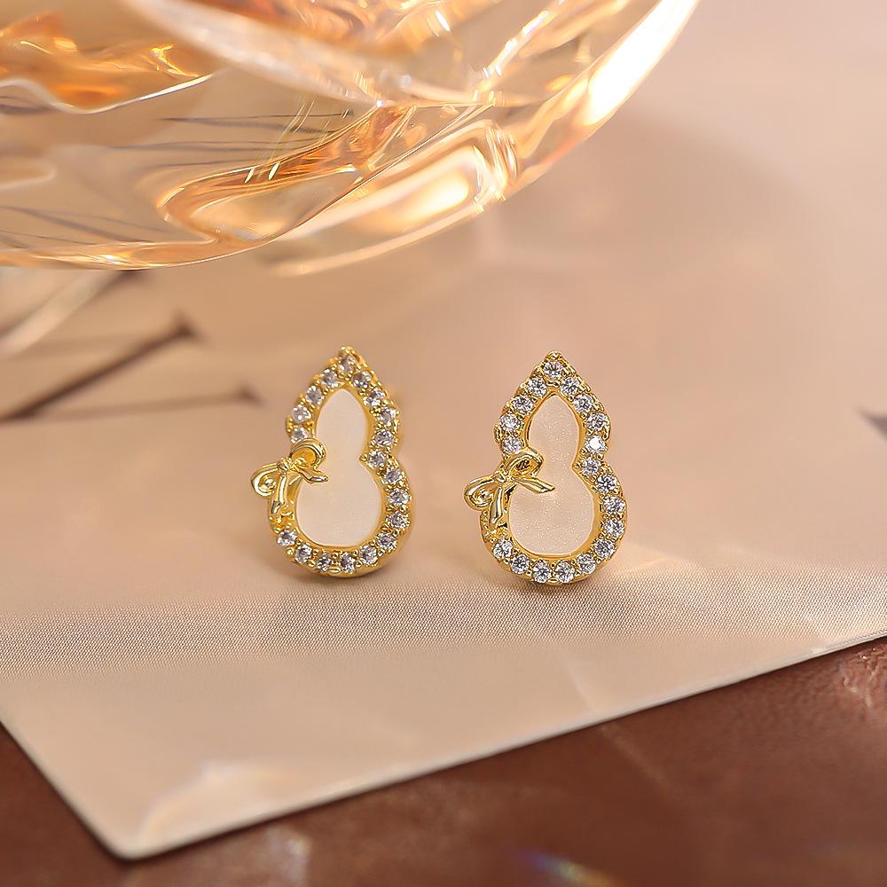 Elegant Chinese Gourd Zircon Earrings: Festive, Fashionable, and Versatile