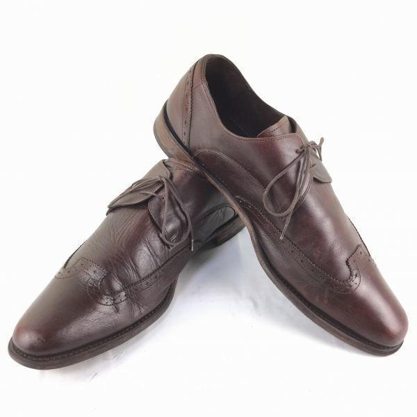 

90s Vintage VAN BOMMEL Goodyear Welted Leather Wingtip Business Shoes Brown size 8.5H 27.0-27.5