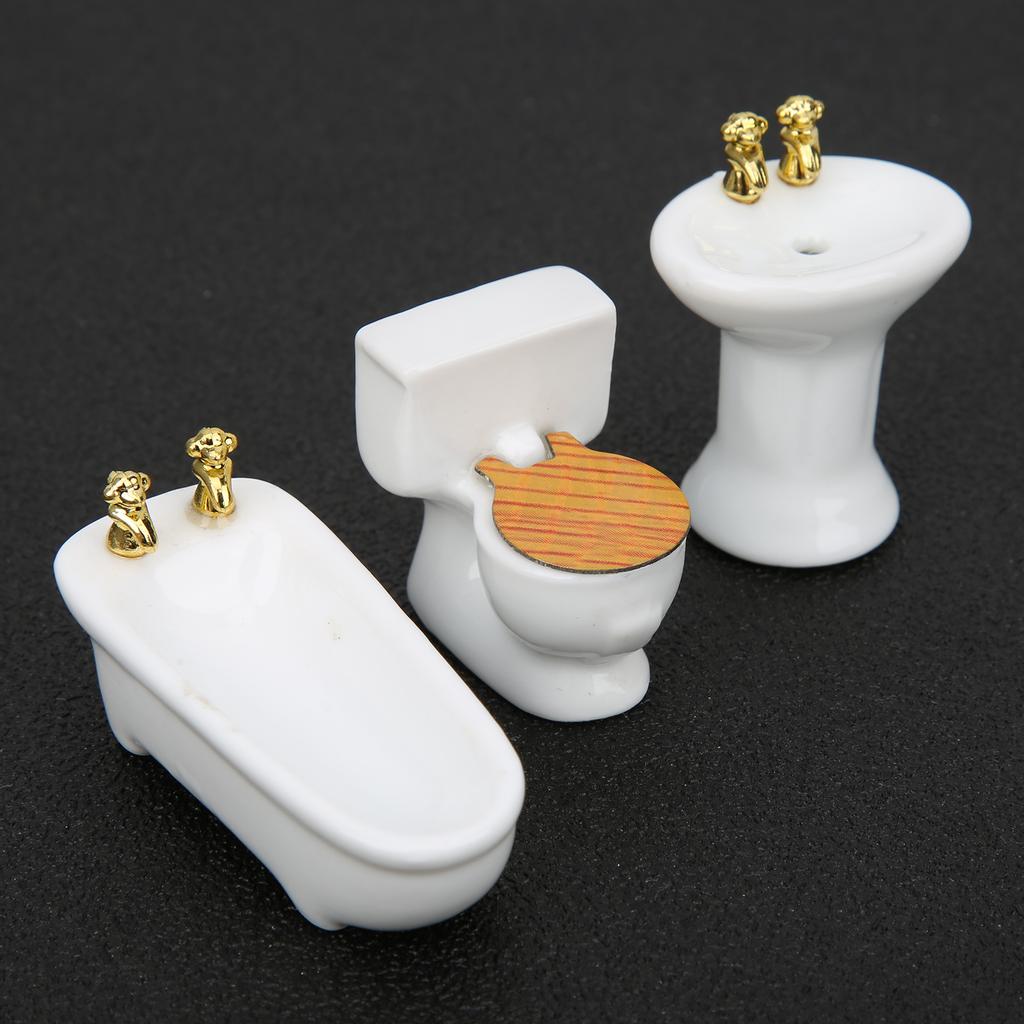 1/24 Dollhouse Miniature Bathroom Set Simulation Ceramic Bathtub Toilet Sink KitWhite
