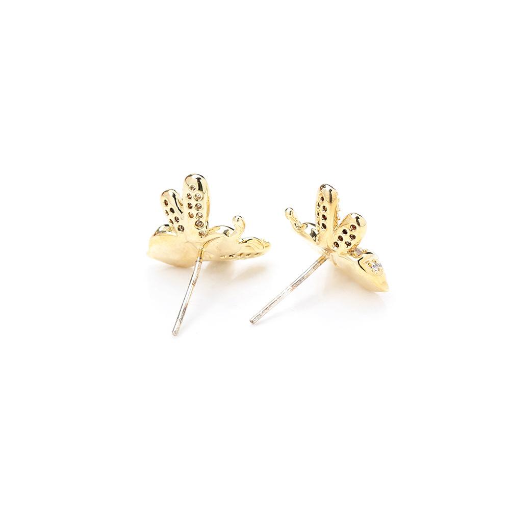 European and American Diamond-encrusted Gold and Silver Two-color Gold-plated Little Bee Shape Earrings, Simple and Versatile 925 Silver Needle Stud E