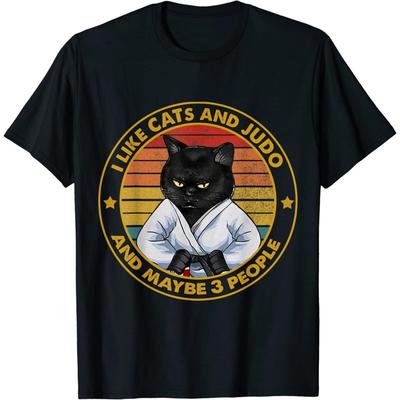 FLYEHI Lustiges Judo T-Shirt Jujutsu Katze Tee Japanisches Ringen Kodokan T-Shirt
