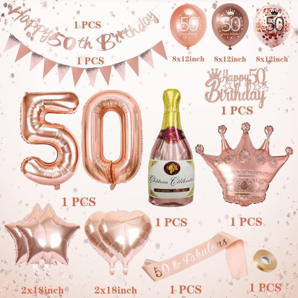 Rose Gold Digital Birthday Balloon Set, Rose Gold Digital Birthday Party Ornament Flag Balloon Set