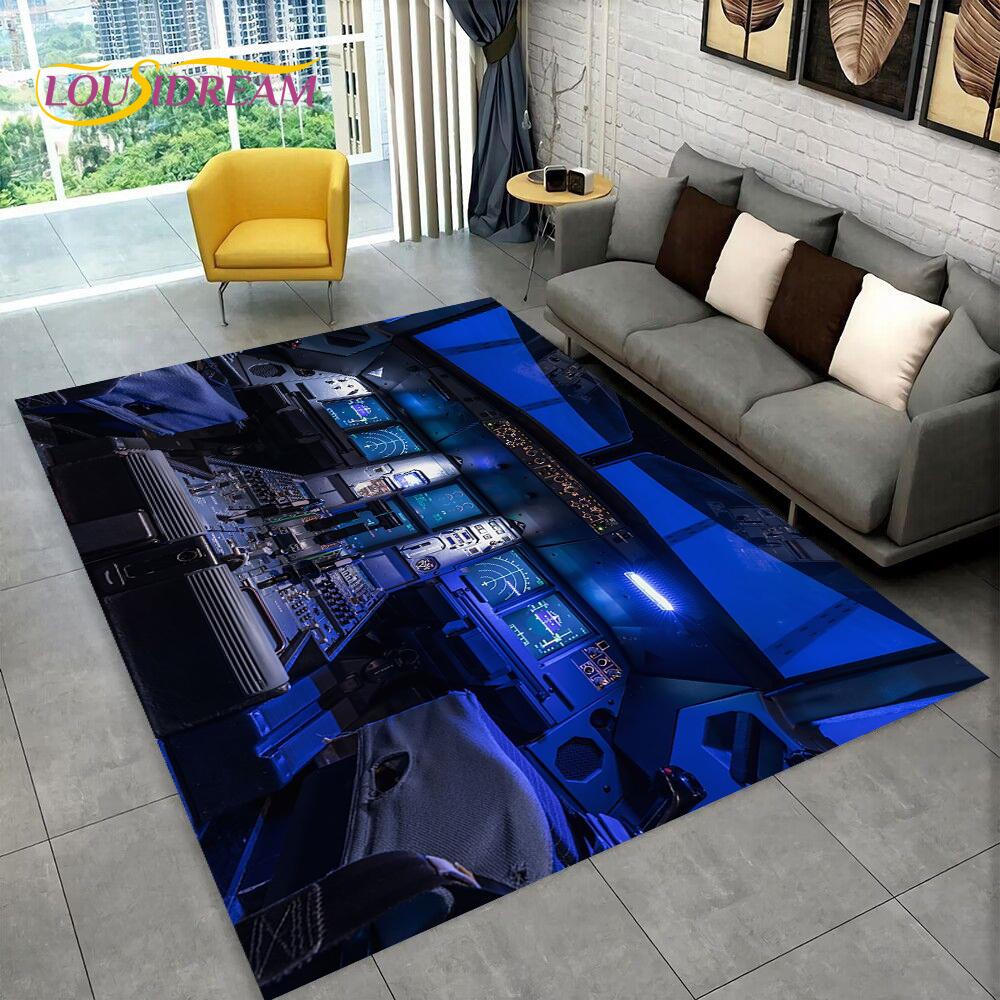 Kobercová podložka do kokpitu stíhacího letadla pro domácí obývací pokoj ložnici pohovku Rohožka Dekorace, Velký koberec Protiskluzová podložka na podlahu