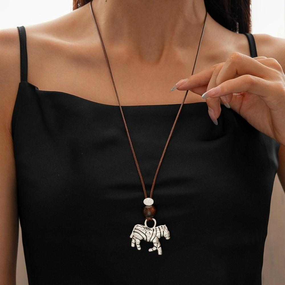 Horse Year New Year Horse Necklace Wooden Bead Ethnic Style Sweater Chain  Men Women