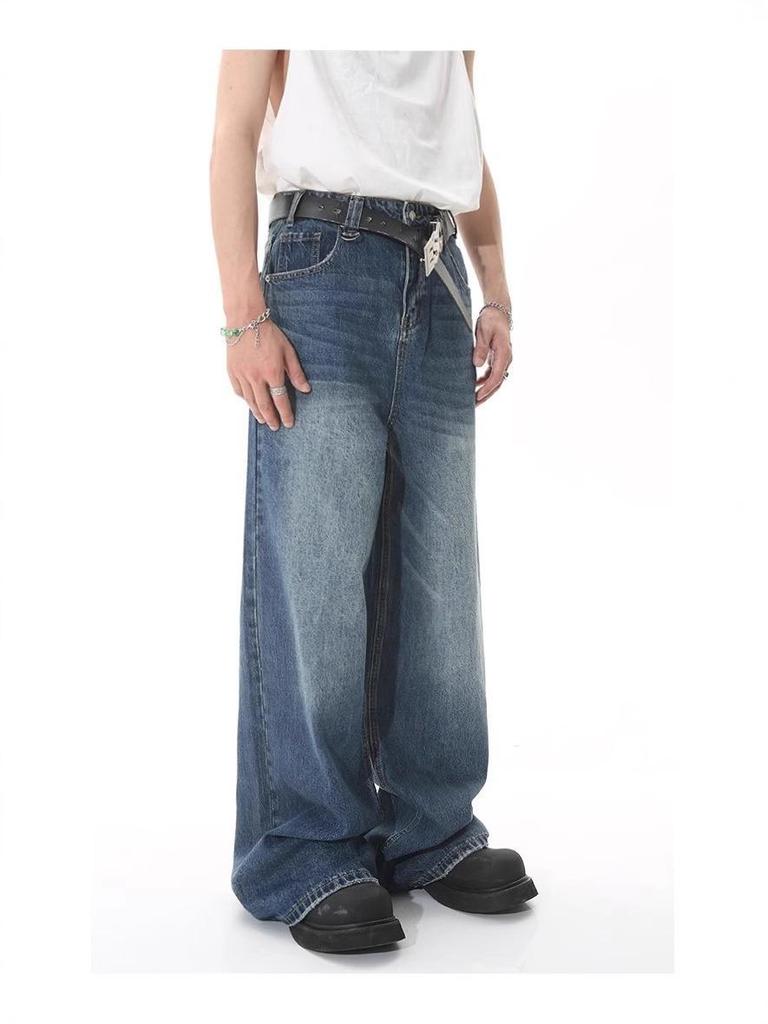 Unisex Retro Vintage Washed Straight-Leg Jeans - Slightly Loose Fit