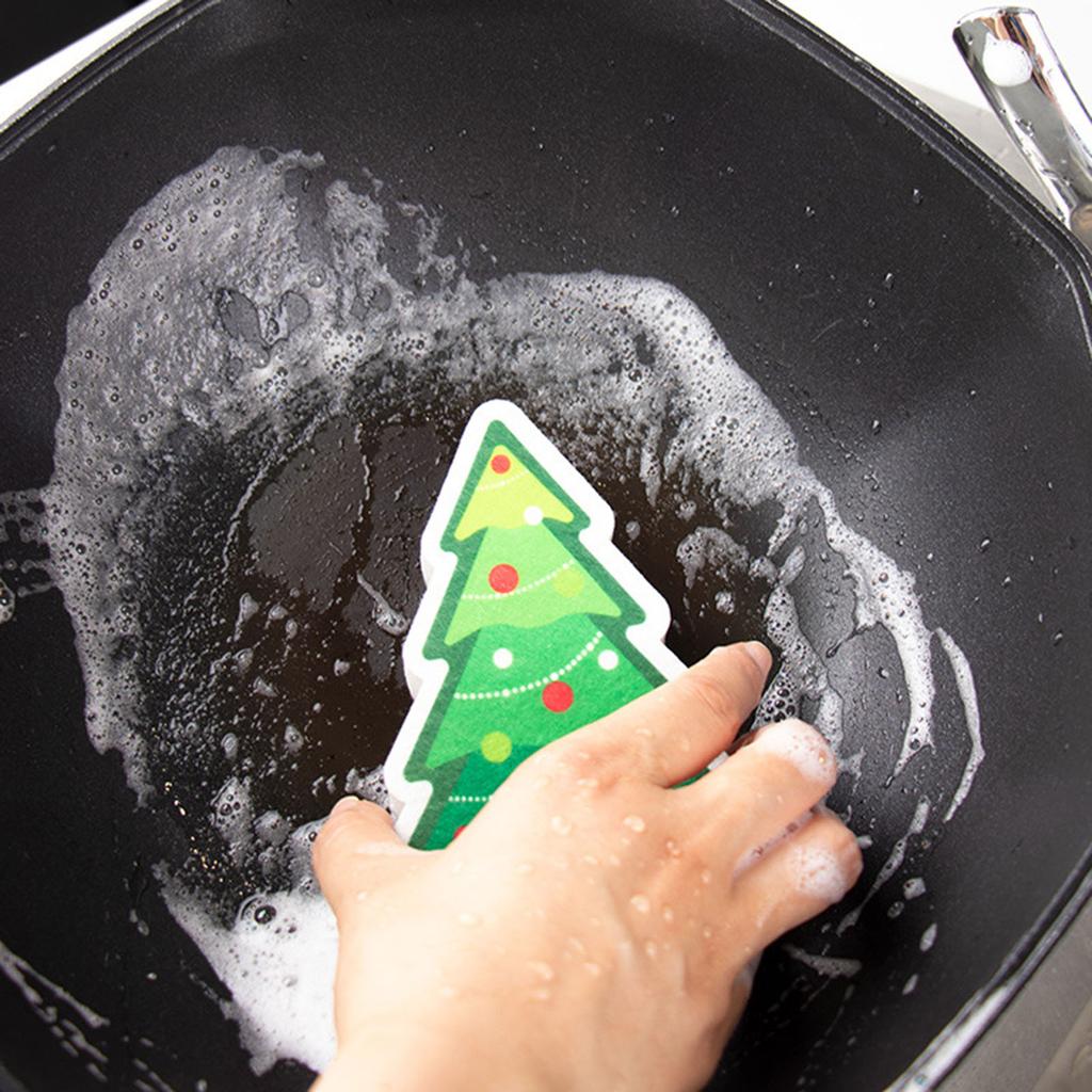 Cleaning Sponge Rubs Christmas Cartoon Cleaning Sponge Wood Pulp Cotton Cleaning Brush Kitchen Bathroom Household Clean