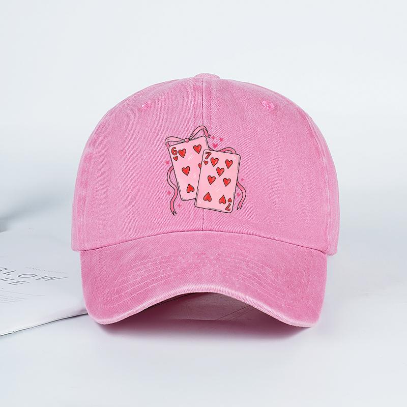 

Red Heart Playing Card 67 Printed Washed Baseball Cap Soft, Comfortable, Breathable, Adjustable Sweet, Cool, Playful, Retro, Fas