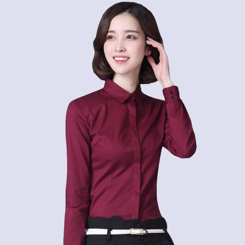 Women Formal Shirt Cotton Plain OL Blouse Button Long Sleeve Suit Office Business Work Regular Fit