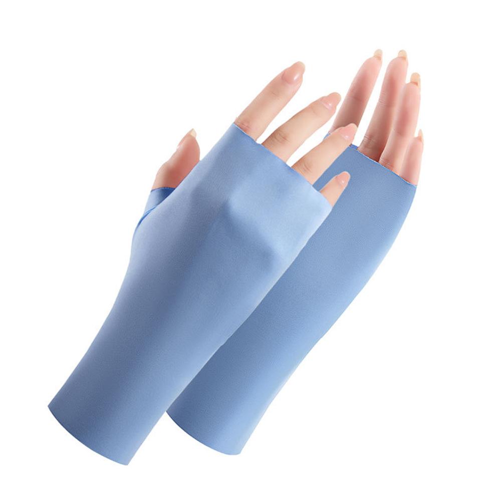 Solid Simple Fingerless Ice Gloves Sun Protection Casual Driving Cycling Short Gloves Thin Breathable Elastic Mittens For Women