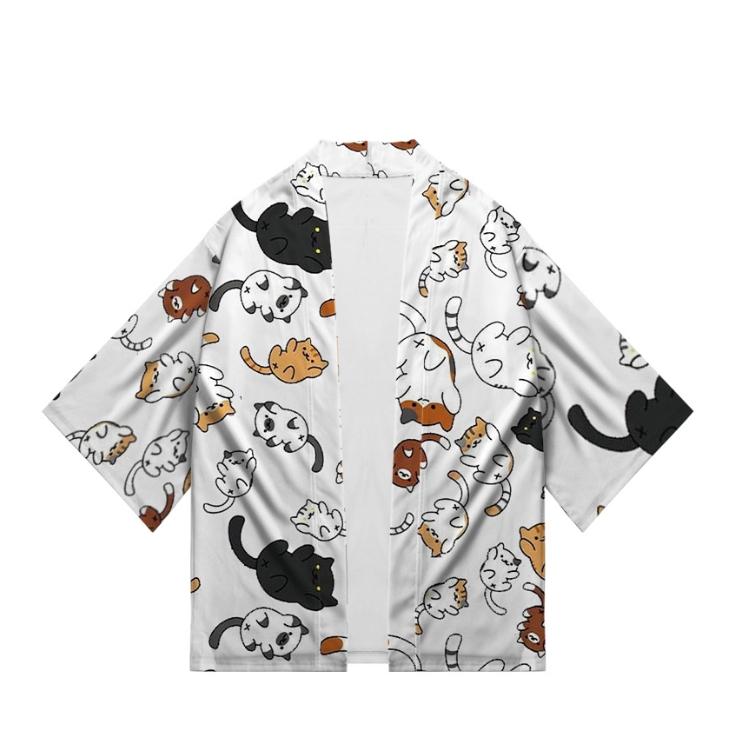 New Women's Cute Kitten Digital Print Summer Seven Sleeve Kimono Cardigan Japanese Kimono