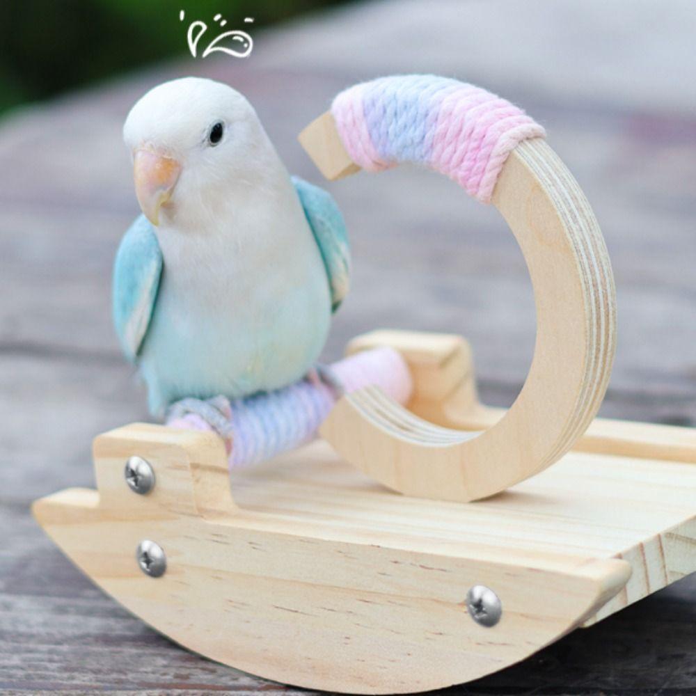 Bite-resistant Rocking Parakeet Toy Wooden Bird Rocking Stand Parrot Perch Stand  Cage Accessory