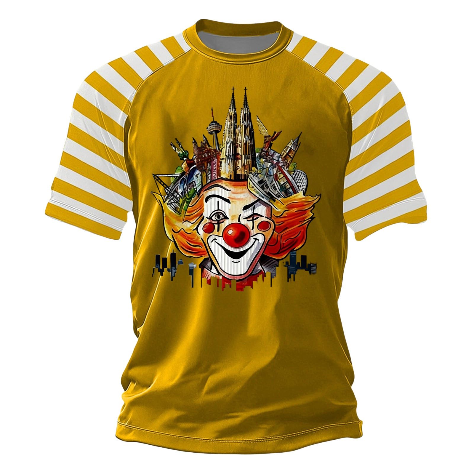 

Men s T-Shirt With Red And Stripes And Clown Print For Carnival, And Everyday Use XL жовтий