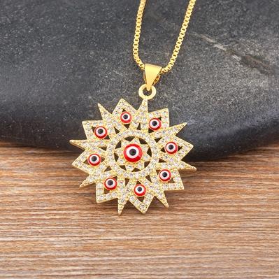 

Nidin Light Luxury Gold Plated Zircon Jewelry Necklace Pendant Sun Flower Hamsa Evil Eye Neck for Women Collier Femme Gifts червоний