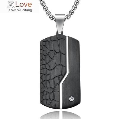 Luxury Tag Pendant Necklace Men Vintage Carbon Fiber Stainless Steel Chain Necklace For Men Jewelry Gift