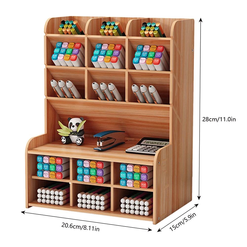 Wooden Desk Pen Organizer DIY Multifunctional Make Up Storage Holder Stationery Pencil Storage Stand for School Office Home New