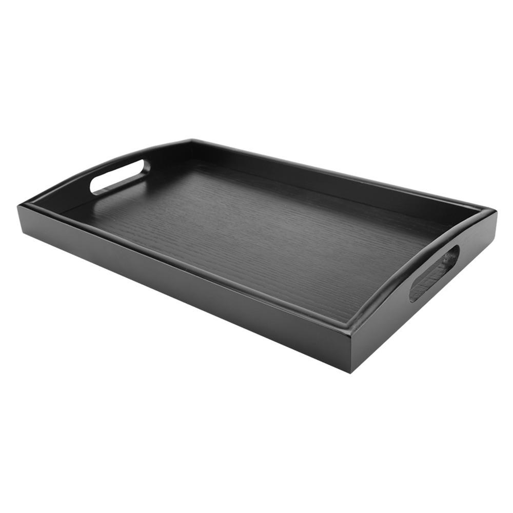 

Large Size Wood Serving Tray Rectangular Shape Black Color Wooden Breakfast Tray Wood Material With Handle Wooden Food Tray світло-сірого кольору