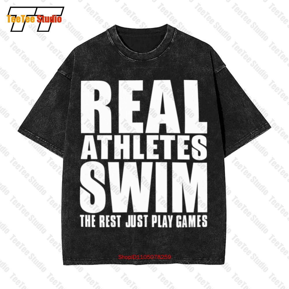 Real Athletes Swim Swimmer Team Sport Vintage Oversized TShirt VWGR S