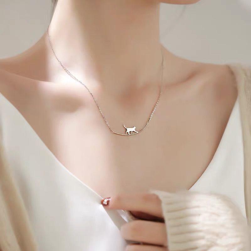 Damen Persönlichkeit Gehende Katze Anhänger Halskette Niedliches Tier Kätzchen Gebogen Einfach Schlüsselbein Kette Halsketten Party Schmuck