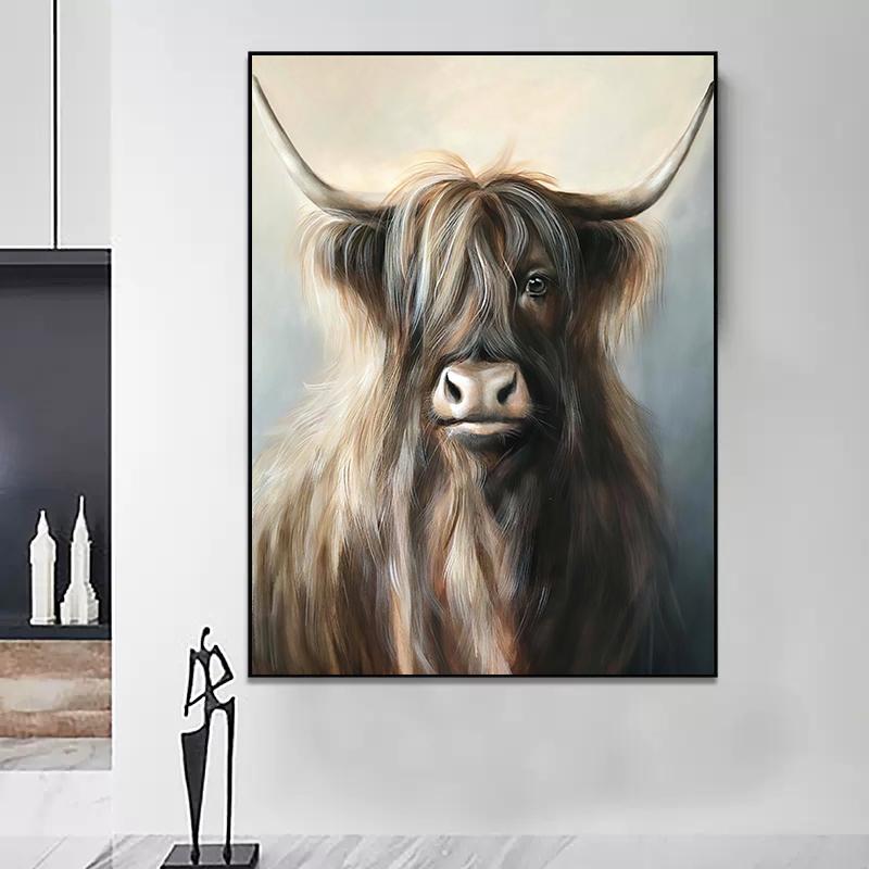 Cute Highland Cow Posters Canvas Paintings Deer Head Animal Wall Art Prints Pictures for Living Room Home Decoration Cuadros
