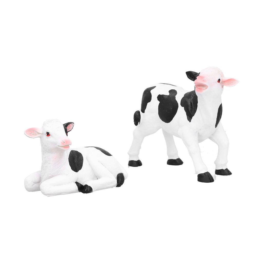 2pcs Cows Figurine Resin Animal Sculpture Crafts Miniature Garden Ornament Gardening Bonsai DecorationsM