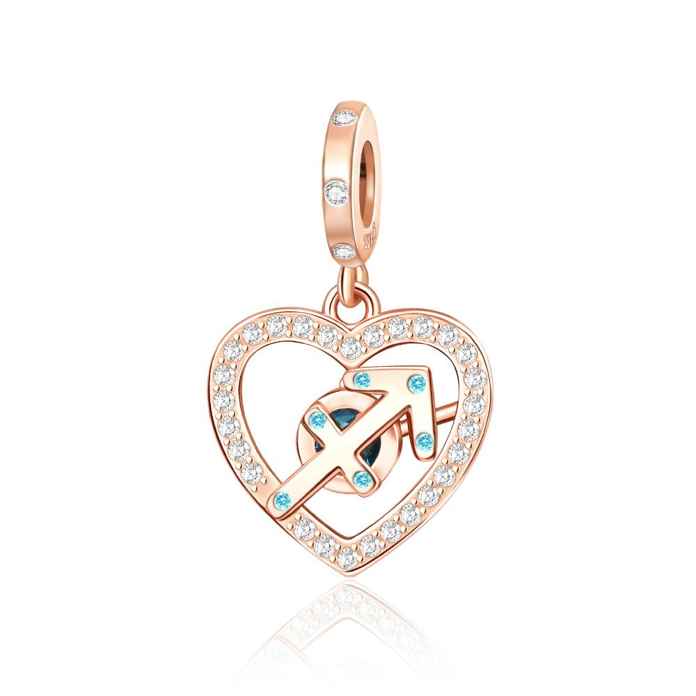 Sparkling Copper Charms Rose Gold Snowflake Heart Birthstone Bead For Women Necklace Diy Bracelet Present Jewellery