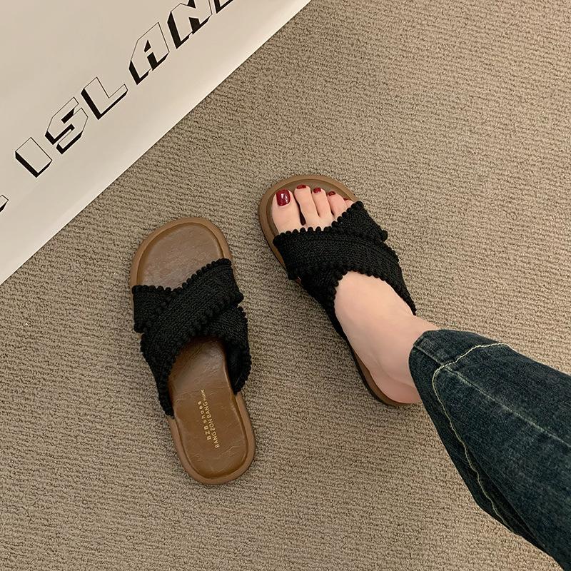 Flat Bottom Fashion Sandals Women's Shoes Simple Niche French Lace Bohemian Summer New Gentle Fairy Beach