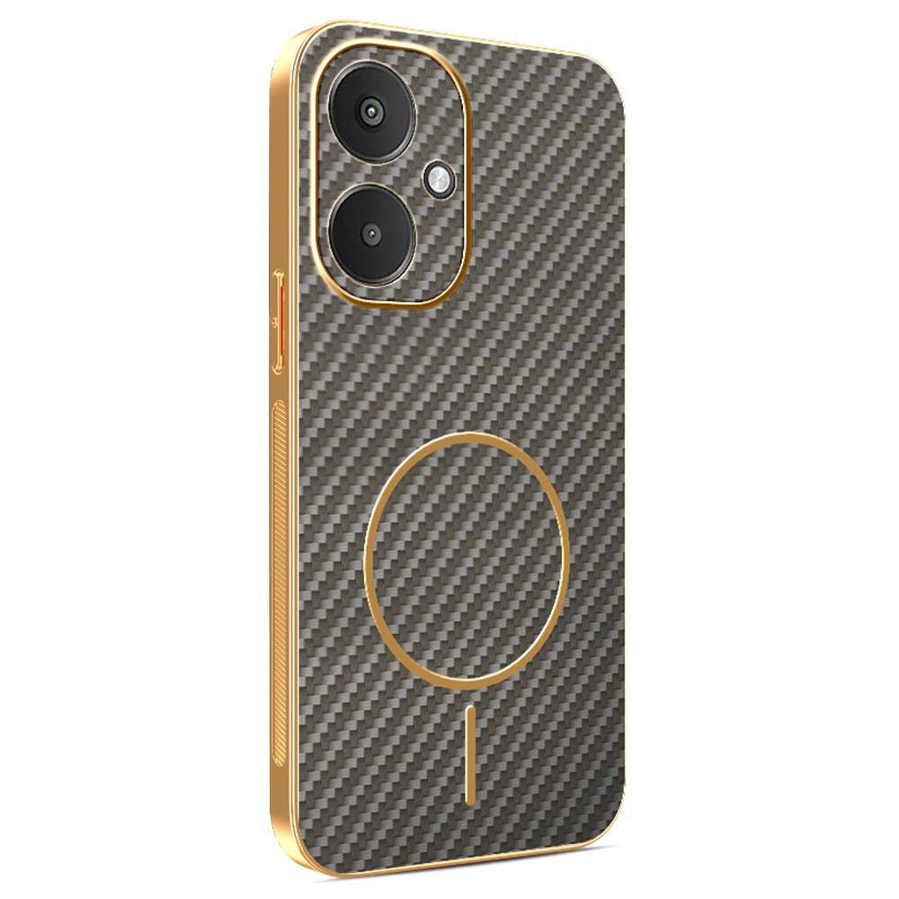 Phone Case For Xiaomi Redmi 13C 5G/13R 5G/Poco M6 5G Carbon Fiber Textured Electroplated TPU Back Cover