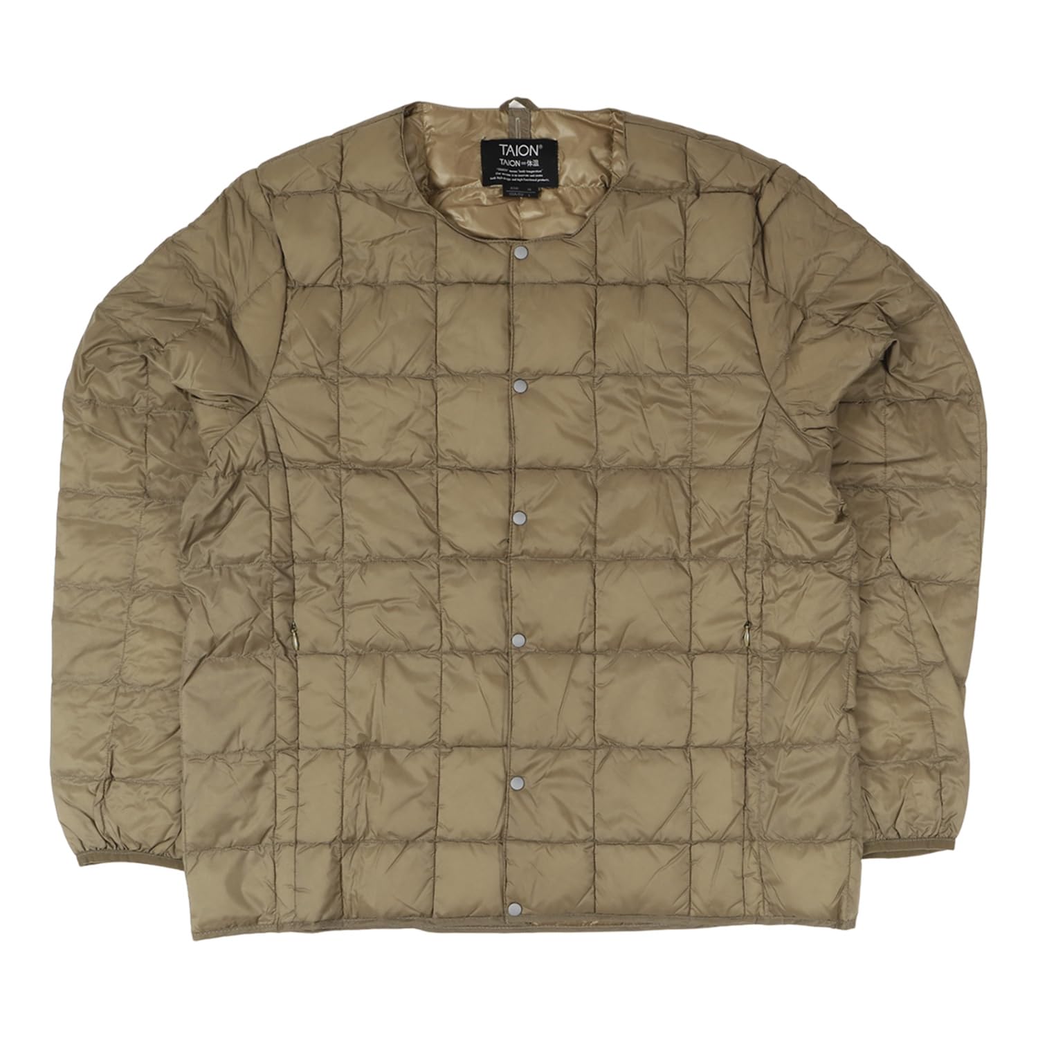 

Мужская куртка пуховик с круглым вырезом и пуговицами (ТАИОН-104) бежевый