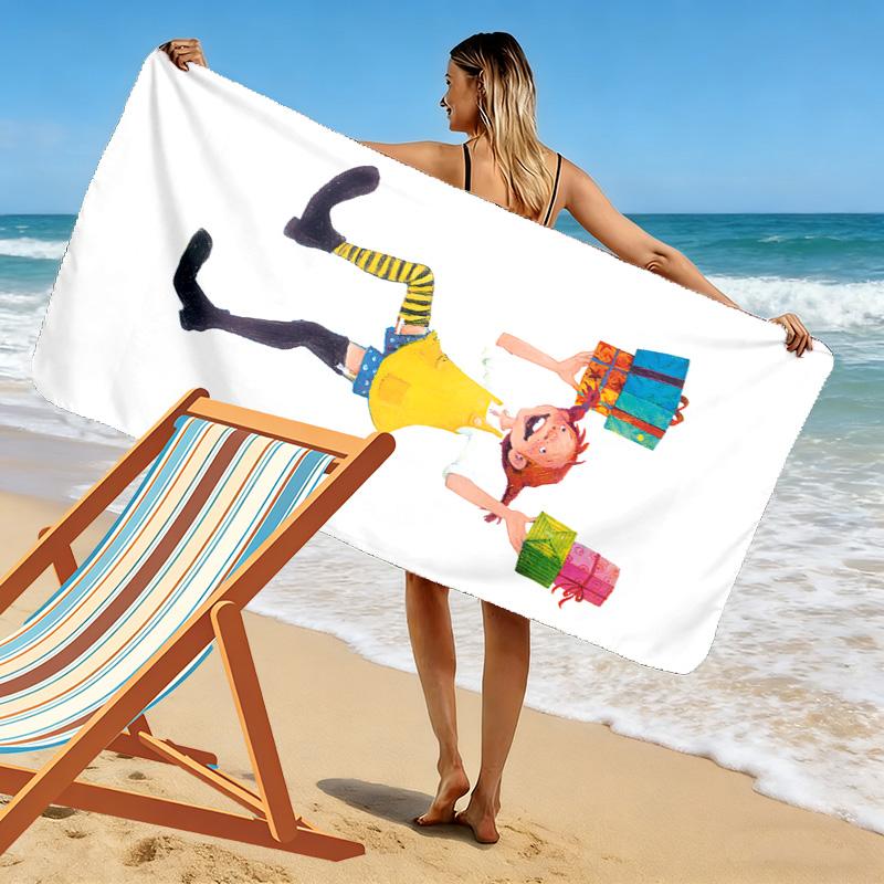 Asciugamano da Spiaggia con Stampa di Pippi Calzelunghe, Asciugamano Grande Morbido ad Asciugatura Rapida per Spiaggia Campeggio Nuoto