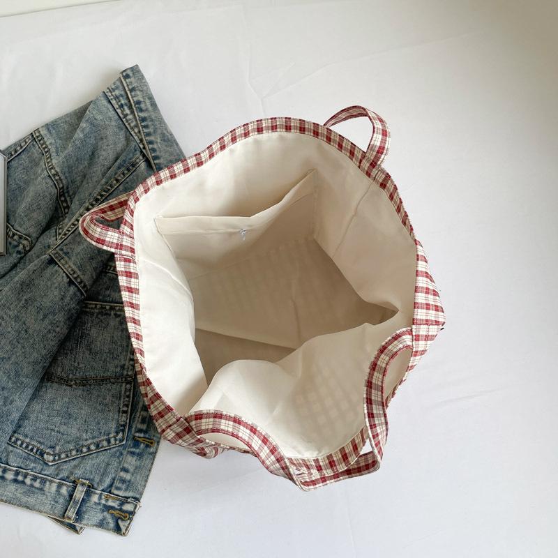 Plaid Canvas Bag, New Tote Bag, Casual Large-capacity Shoulder Bag, Fashionable Underarm Bag.