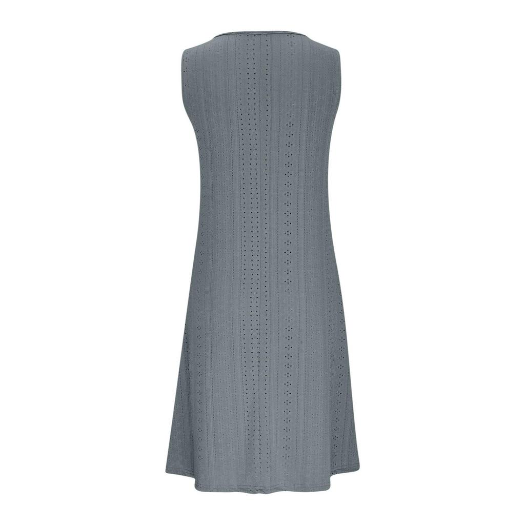 Women's Fashion Hollow Sleeveless V-Neck Loose Colour Dresses