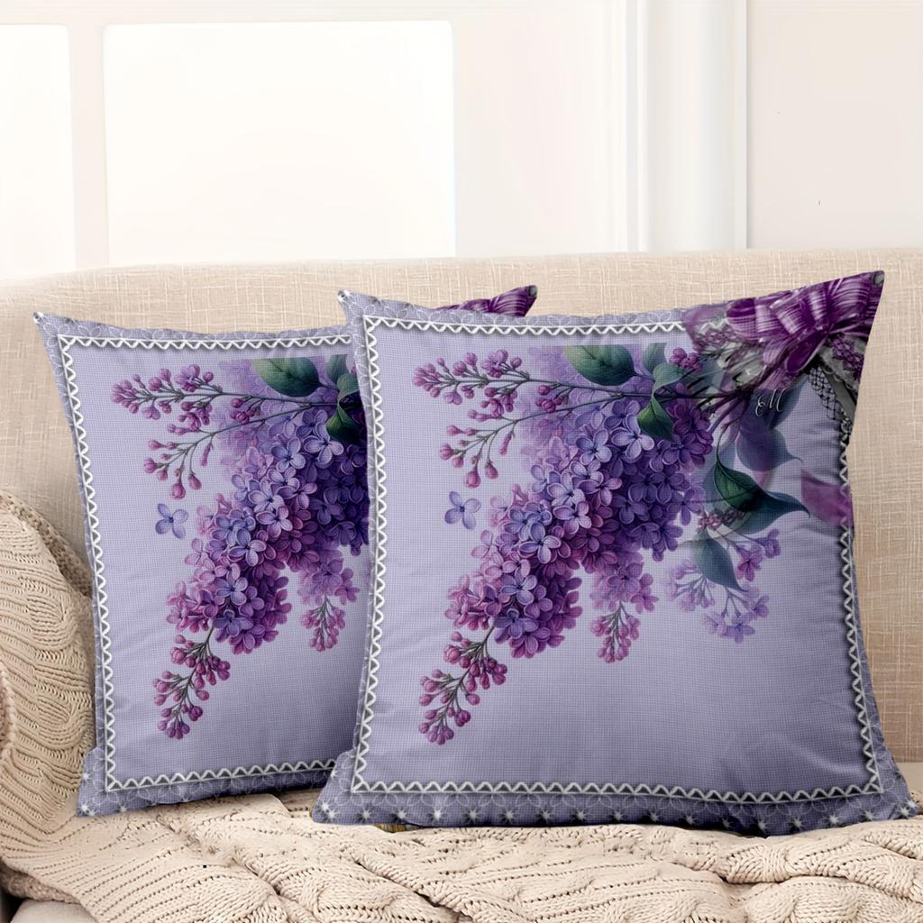1 pieces -2D flat printing Lilac Patterned Pillow With Lace Edge Decor Polyester pillowcase, sofa decorative cushion cov