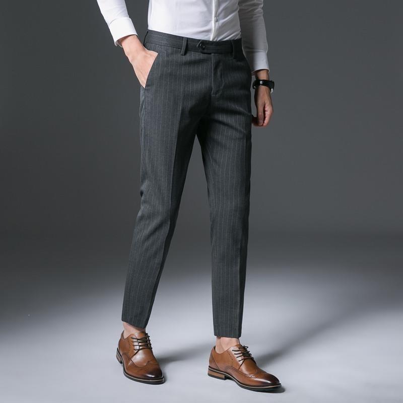 Summer thin men's striped casual pants trendy small feet trousers men's British trousers men's slim men's trousers