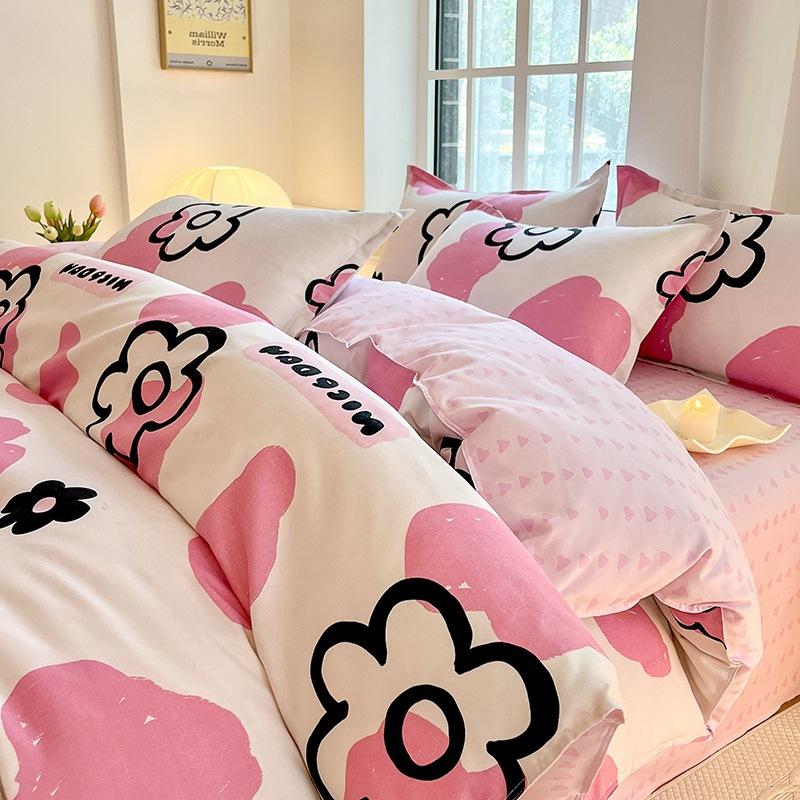 Washed Cotton 4Pcs Set, Spring And Autumn 1.8M Bed Sheet Double Quilt Set 3Pcs Home Textile
