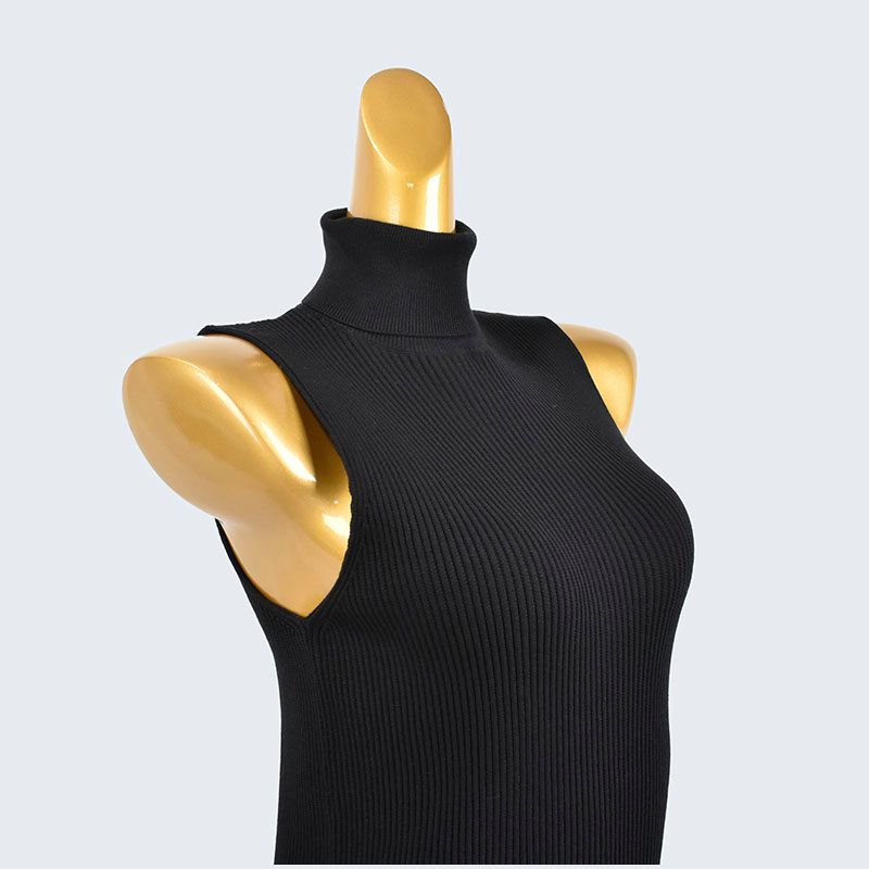 Spring and Autumn Winter Turtleneck Sleeveless Slim Fit Knit Sweater Stretch Sunken Stripe Sheath Dress Solid Inner Wear Women Clothes