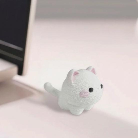 Jijijing Mini Statuetta di Gatto Stampata in 3D, Statuetta Decorativa di Gattino Bianco Cartone Animato, Scultura Animale Moderna per Decorazione da Scrivania, Regalo per Amanti degli Animali