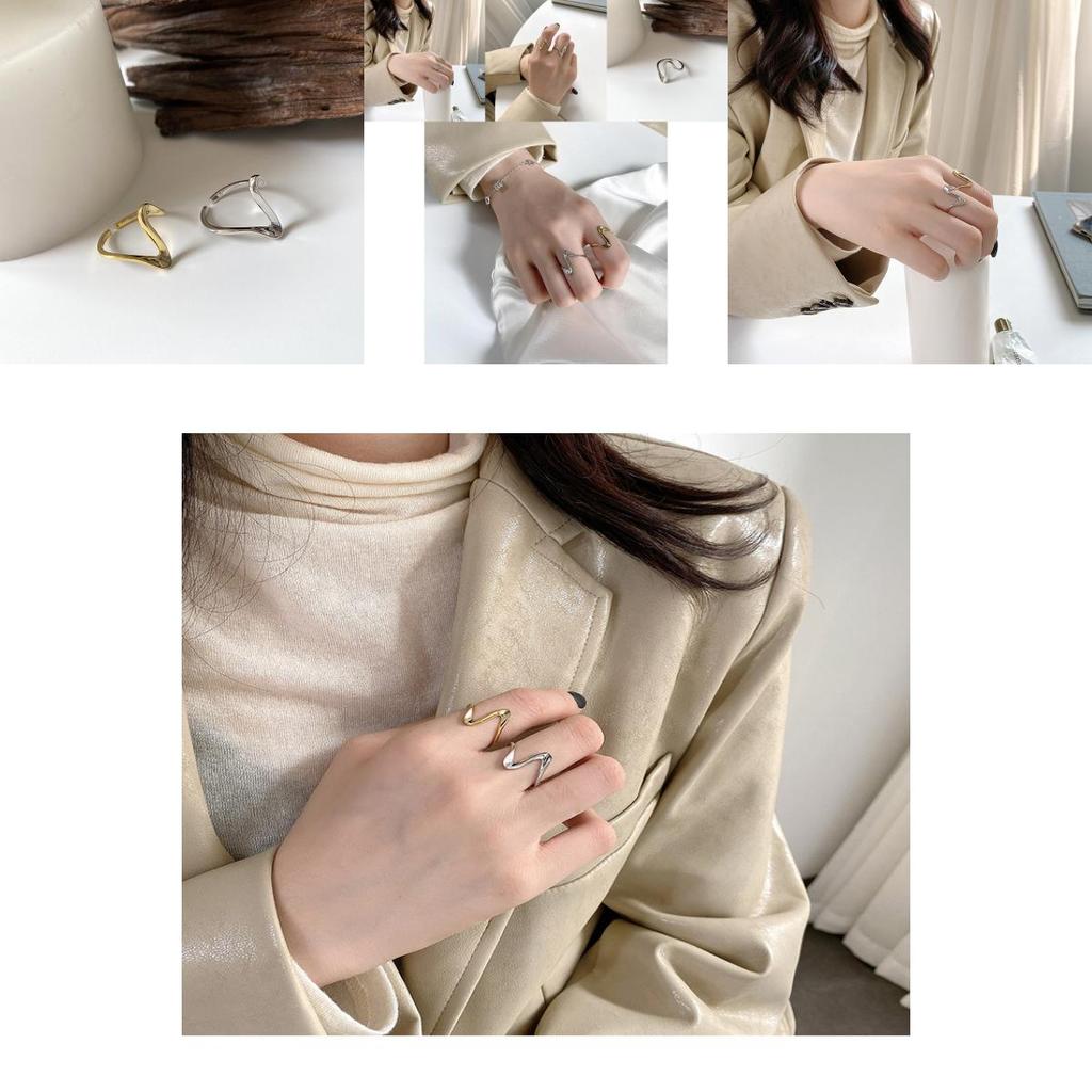 Fashionable Adjustable S925 Silver Ring For Women Featuring Simple Wave Triangle Shape