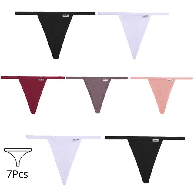 FINETOO 7Pcs/Set Cotton Thongs Panties Women Sexy T-Back Underpants G-string Underwear Girls Breathable Intimates Female Lingerie Bikini