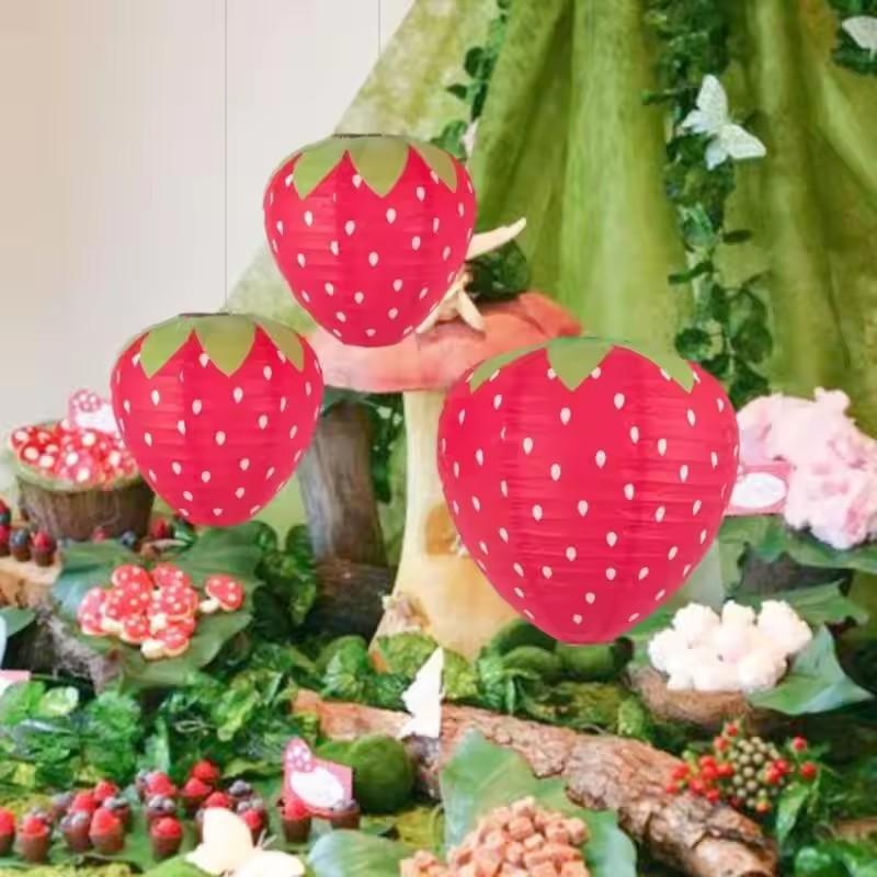 Red Strawberry Paper Lantern Kid DIY Handheld Paper Lantern Kindergarten Hanging Pendant Happy Sweet Girls Birthday Party Decor