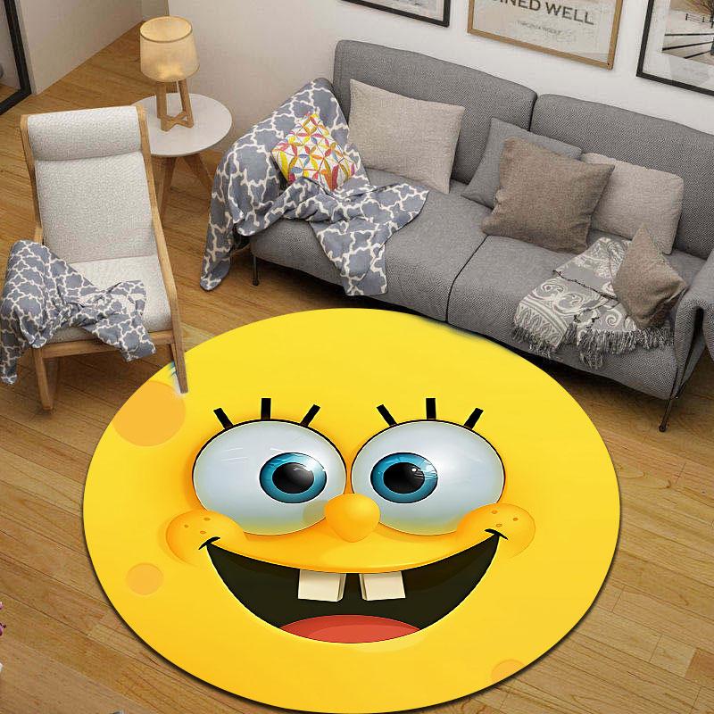 SpongeBob Cartoon Character Round Floor Rug, Yellow Fun Badge