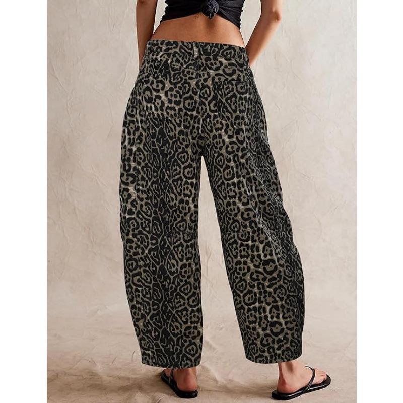 VEZFAA Women's Fashion Casual Leopard Print High Waist Trousers Pants & Capris