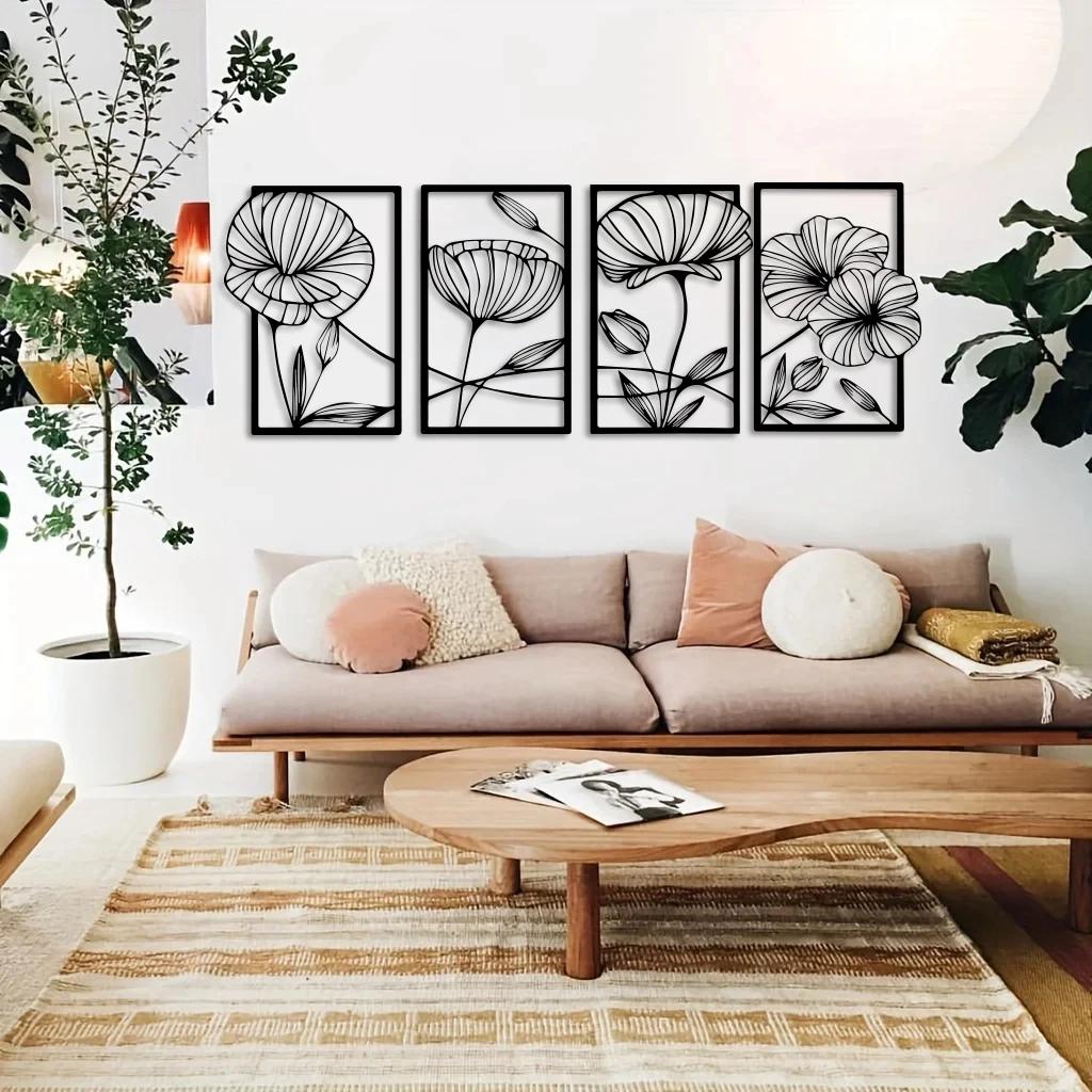 Metal Lotus Flower Wall Decor,1pc Abstract Floral Aesthetic Splicing Line Art,Minimalist Hanging Wall decoration,Wall Sticker
