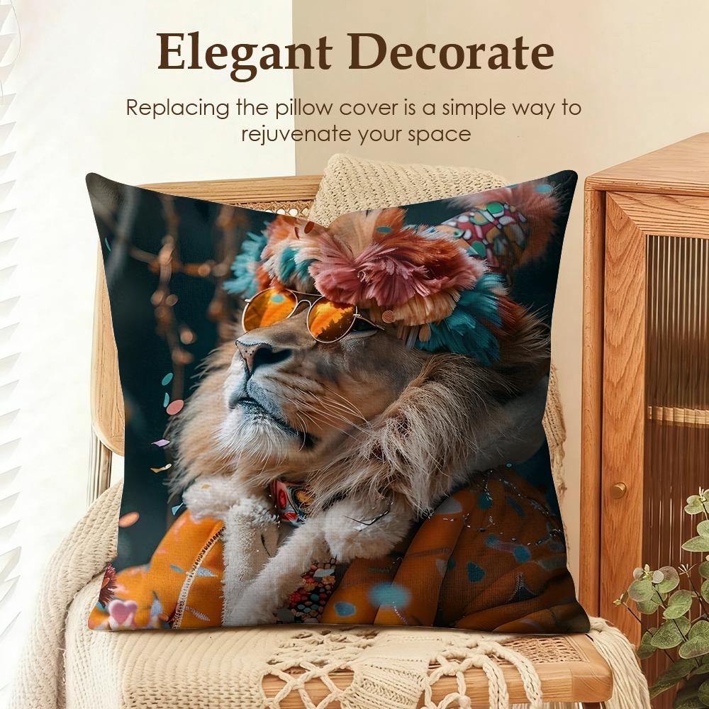 Cute Animal Friends Birthday Cushion Cover Natural Linen Organic Fabric DoubleSided Printing Sofa Home Decor Gift Pillow Case