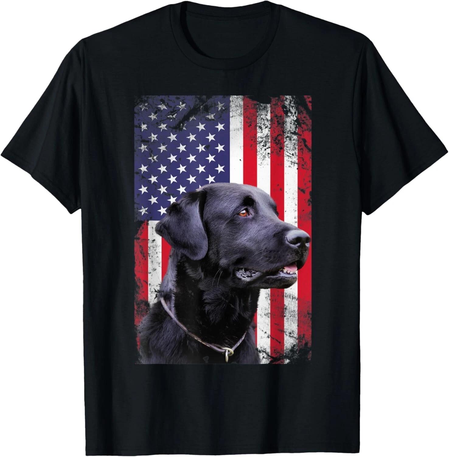 Black Labrador Dog USA Vintage American Flag Tee Gift Unisex T-Shirt S