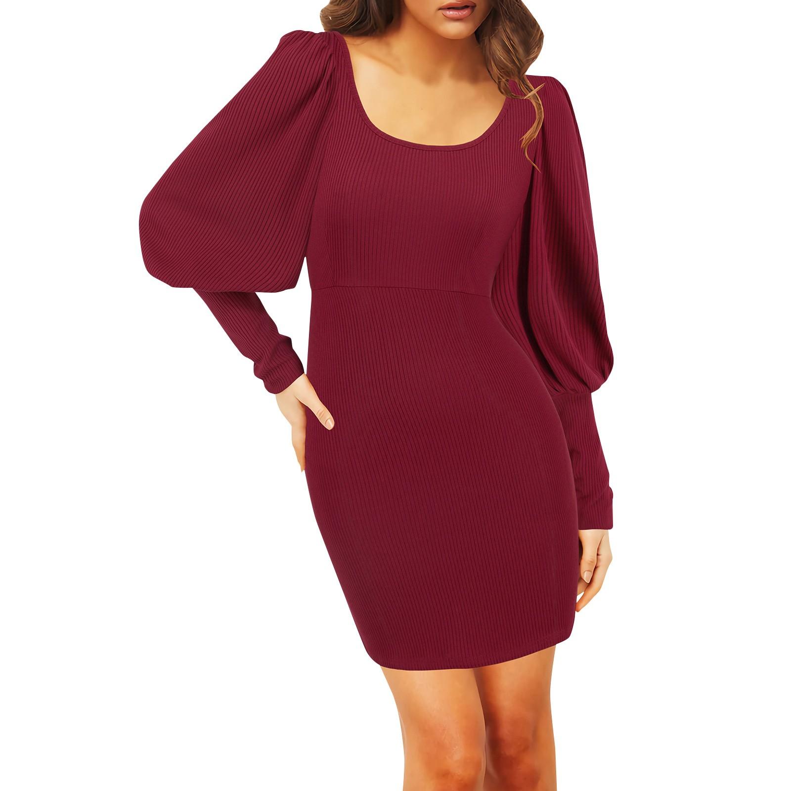 

Женское осенне-зимнее облегающее платье с круглым вырезом, короткая облегающая юбка XL красный