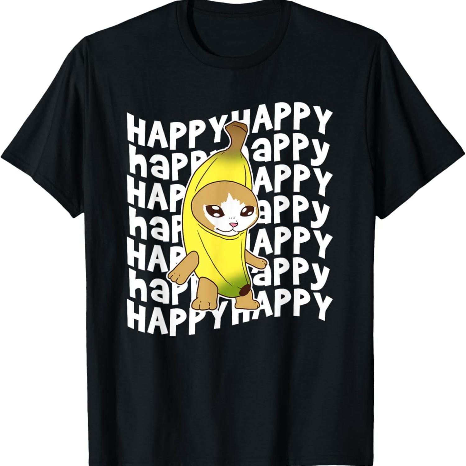 Happy Banana Cat Meme Bananacat Happy Kitty Cat Lovers Meme T-Shirt(1) S чёрный