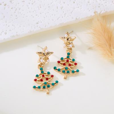 Trendige Niedliche Weihnachts-Ohrringe für Damen Glitzernde Bunte Strass-Weihnachtsbaum Schleife Kranz Ohrring Mädchen Silvester Party Schmuck