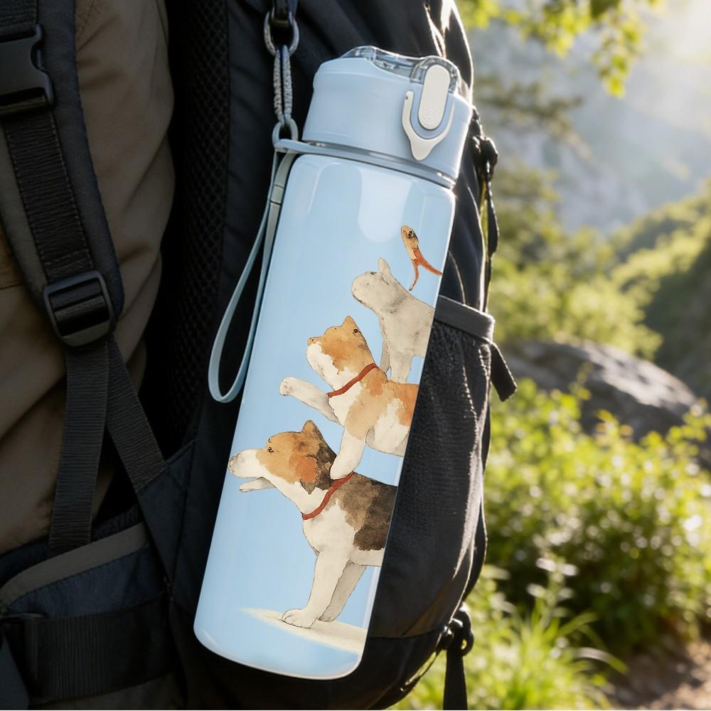 1PC Stacked Three Cats Cartoon 750ml Color Plastic Sports Water Bottle Leakproof Flip Straw Lid For Sports Office Home Use