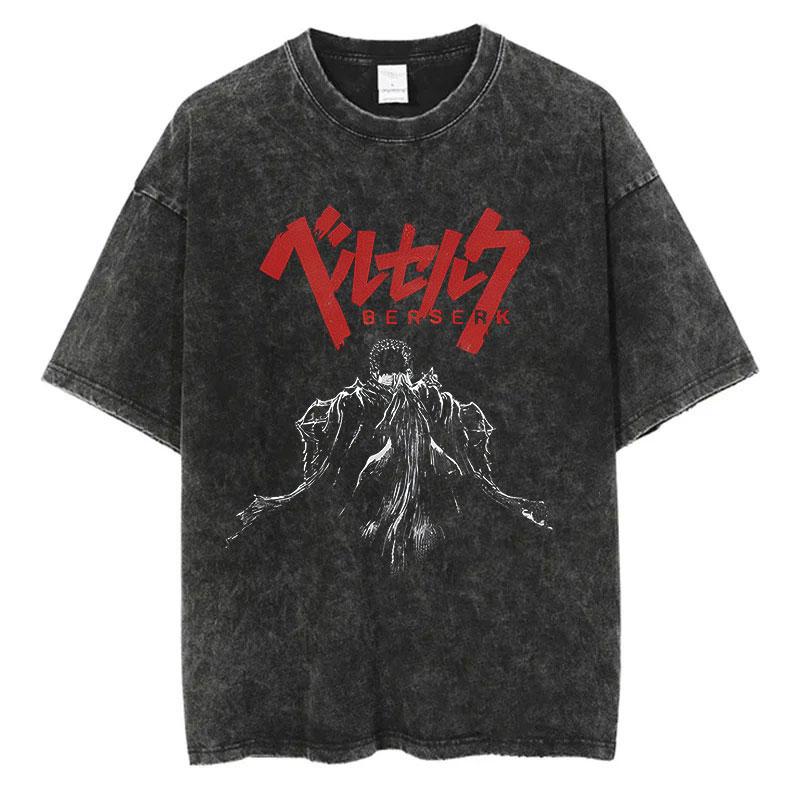 Letní Anime Berserk Prané Trička Retro Punk Bavlna Vintage Trička Harajuku Ležérní Dámské Pánské Krátký Rukáv Top Tričko